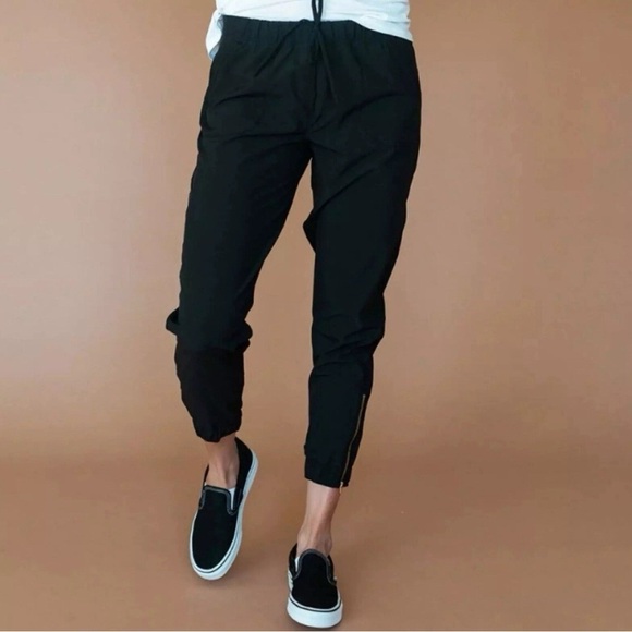 Albion Pants - Albion Fit Jetsetters Black Jogger Pants with Gold Ankle Zip Detail